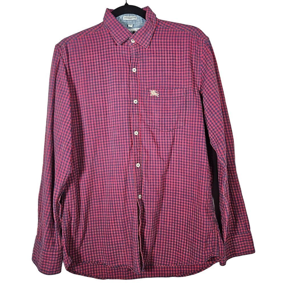 BURBERRY London 44 Slim Fit Red‎ Black Check Collar Button-Up Long Sleeve Shirt